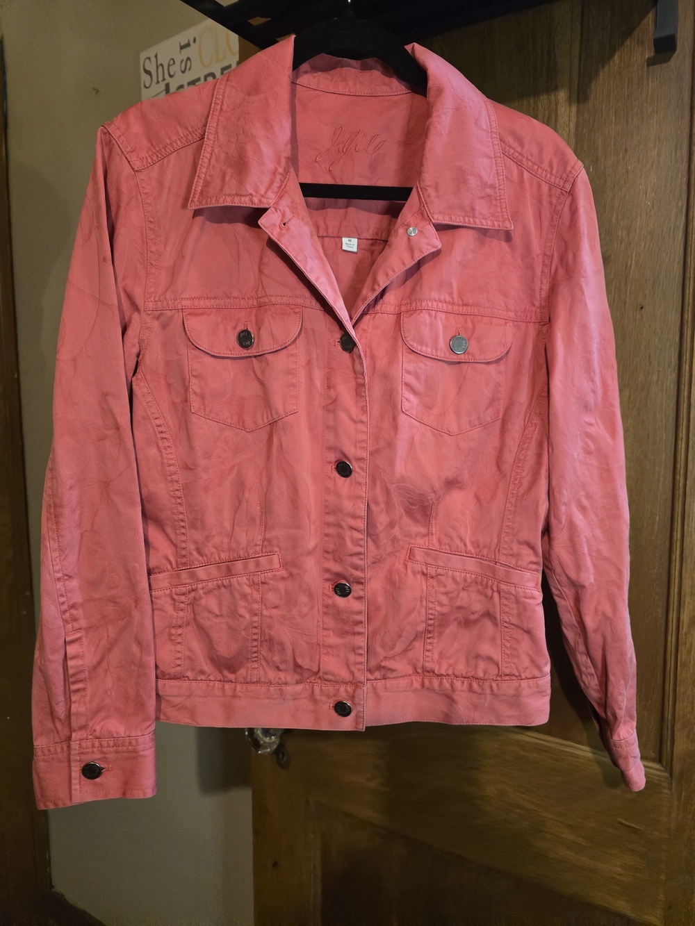 J. Jill, Size M, Coral-Pink Cotton Button-Front Jean Jacket
